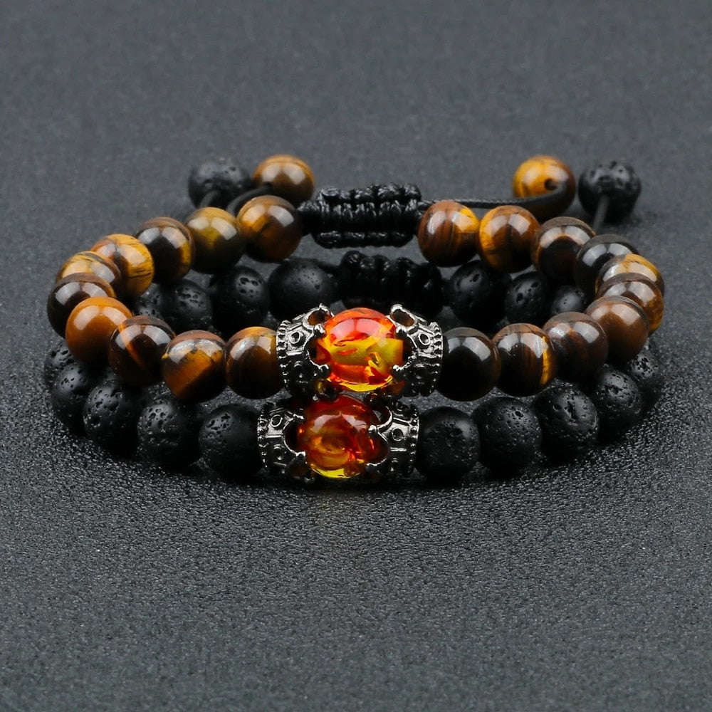 Black Lava Stone Crown Bracelets