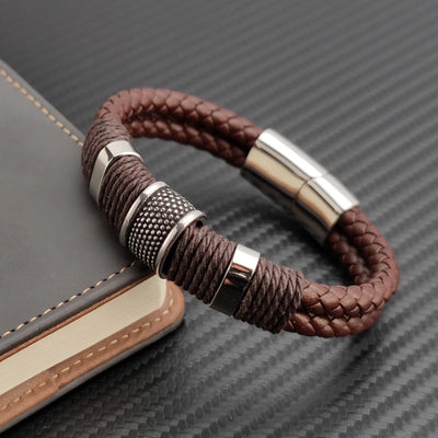 Stainless Steel Men Leather Bracelet